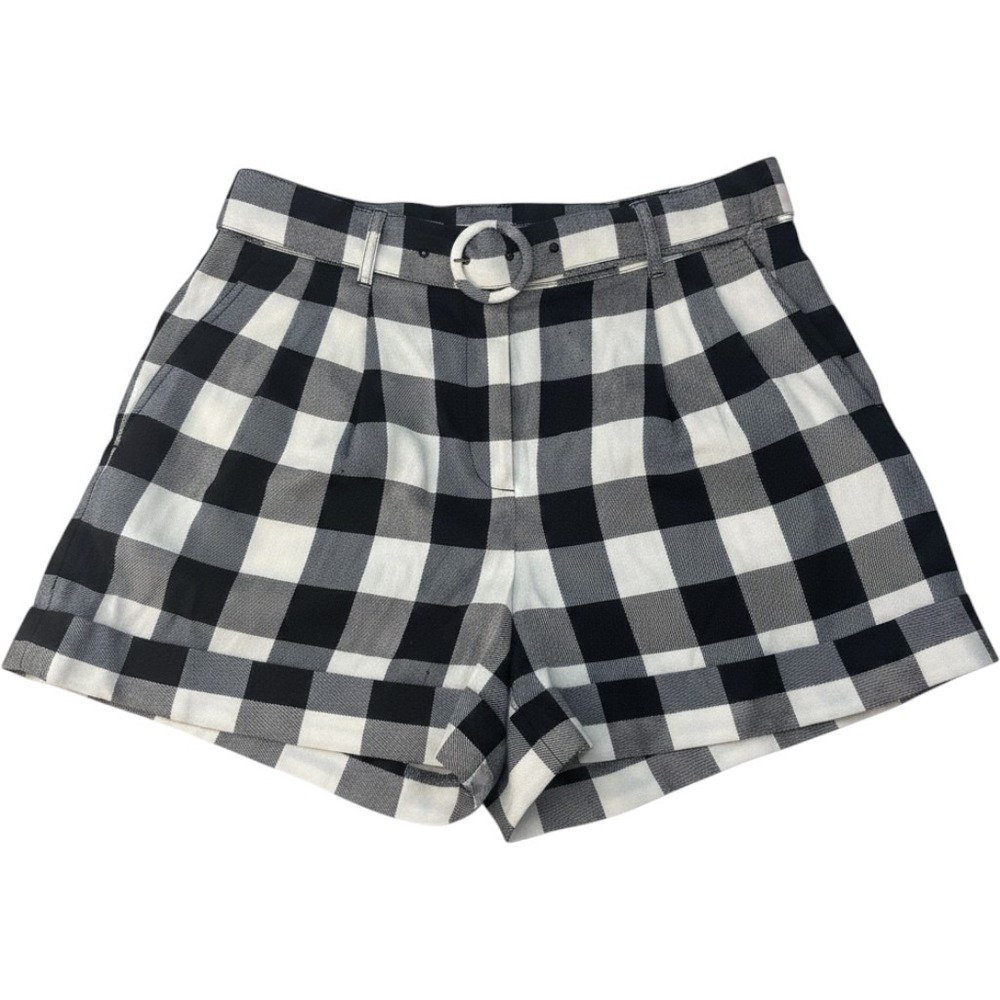Kate Spade New York Buffalo Check Linen Blend Belted Shorts Womens Size 10 New